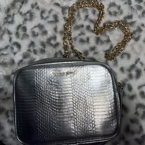 Silver snake skin over the shoulder VS purse